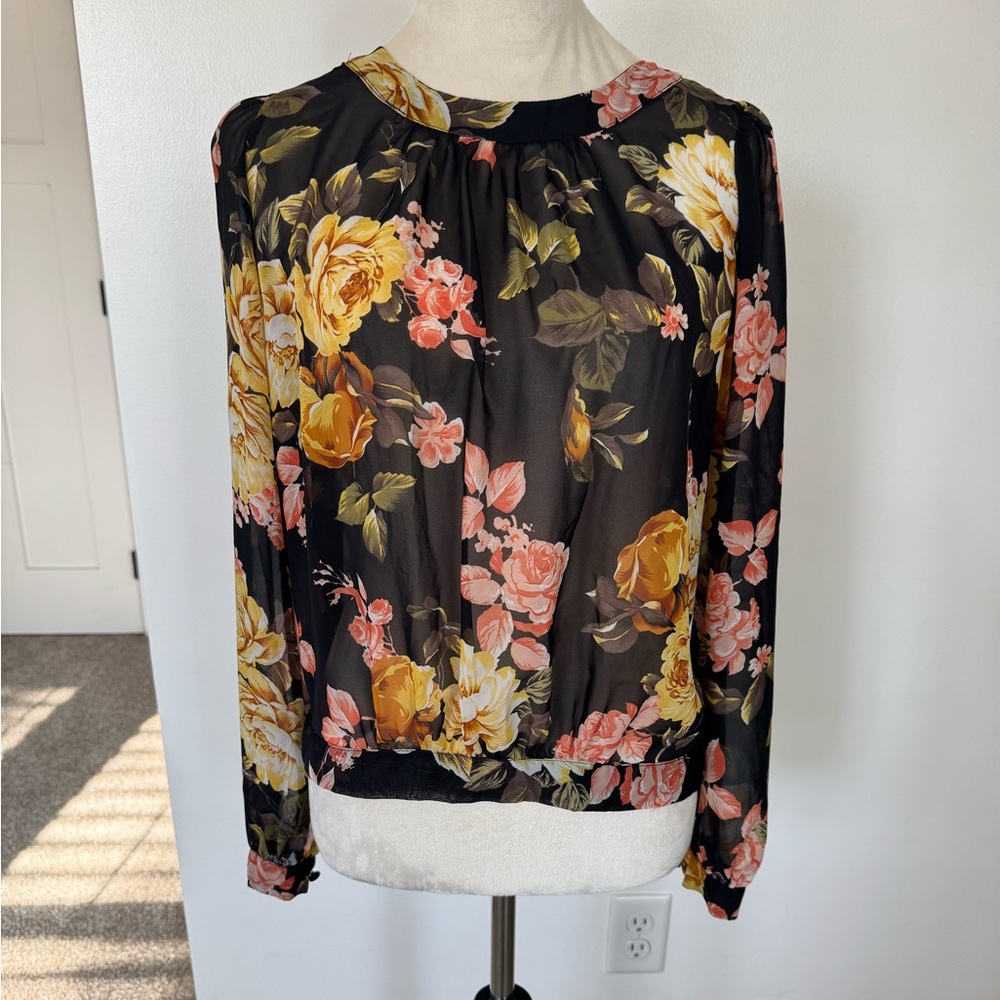 Atmosphere Black Floral Long Sleeve Sheer Blouse